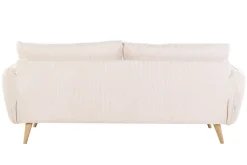 Canapé scandinave 3 places en tissu velours côtelé écru et bois clair CREEP