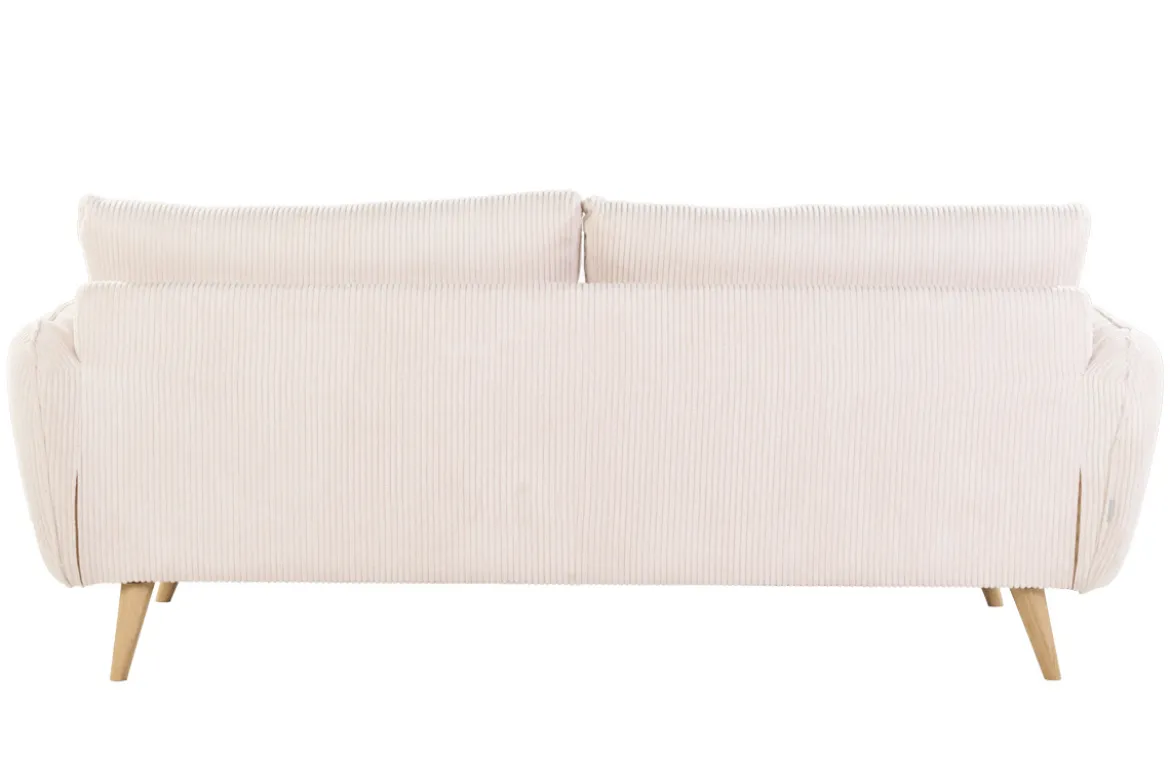 Canapé scandinave 3 places en tissu velours côtelé écru et bois clair CREEP