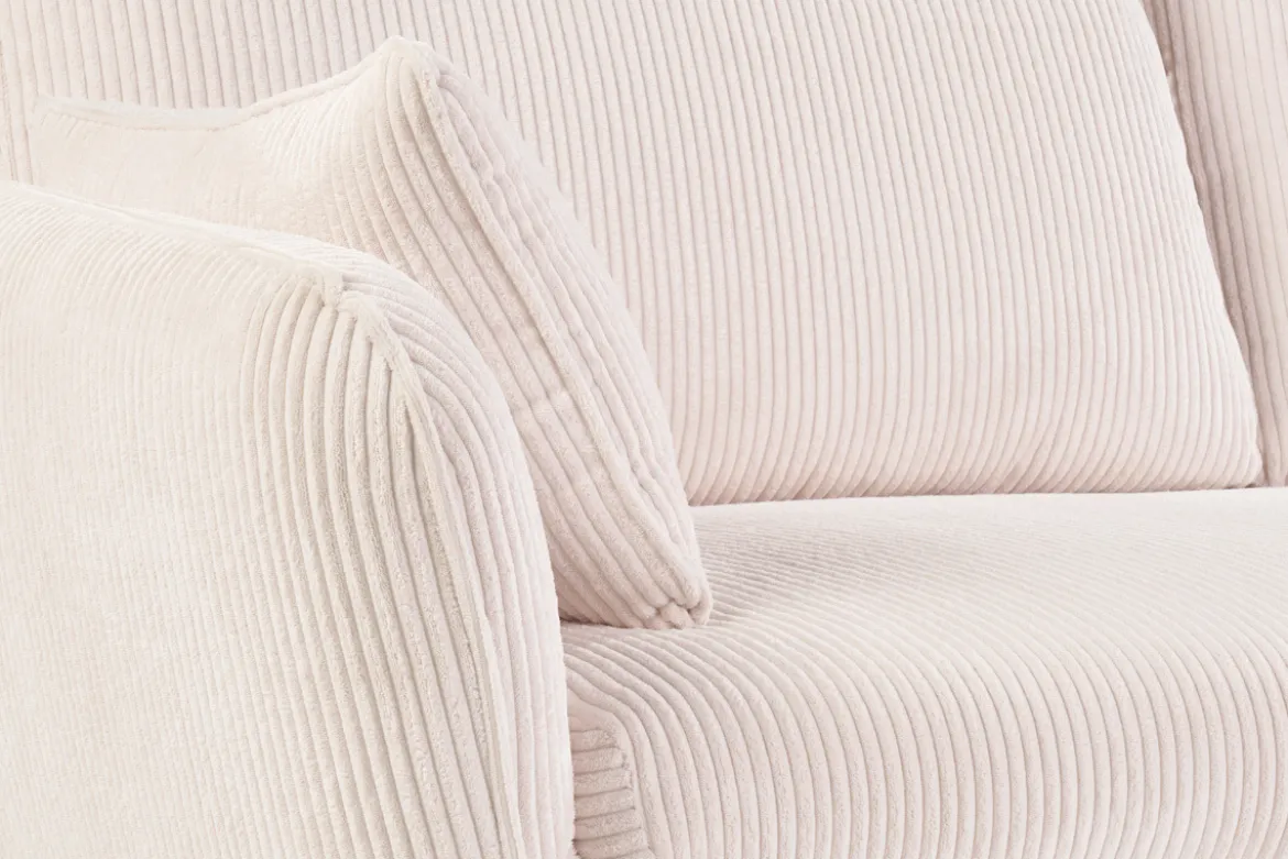 Canapé scandinave 3 places en tissu velours côtelé écru et bois clair CREEP