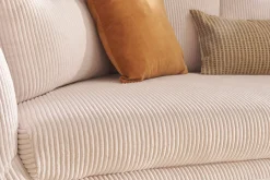 Canapé scandinave 3 places en tissu velours côtelé écru et bois clair CREEP