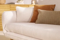 Canapé scandinave 3 places en tissu velours côtelé écru et bois clair CREEP