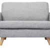 Canapé scandinave 2 places en tissu gris et bois clair PURE