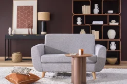 Canapé scandinave 2 places en tissu gris et bois clair PURE