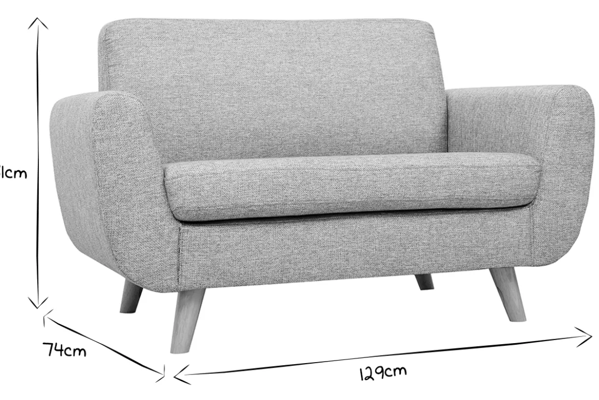Canapé scandinave 2 places en tissu gris et bois clair PURE