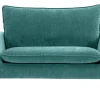 Canapé scandinave 2 places en tissu effet velours bleu canard et bois clair JONAS