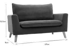 Canapé scandinave 2 places en tissu effet velours bleu canard et bois clair JONAS
