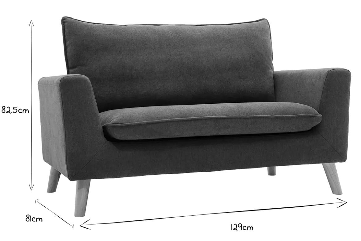 Canapé scandinave 2 places en tissu effet velours bleu canard et bois clair JONAS