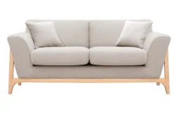 Canapé scandinave 2 places en tissu effet velours texturé beige et bois clair ASAKO