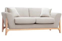 Canapé scandinave 2 places en tissu effet velours texturé beige et bois clair ASAKO