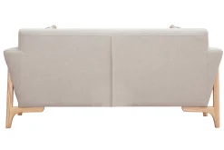 Canapé scandinave 2 places en tissu effet velours texturé beige et bois clair ASAKO