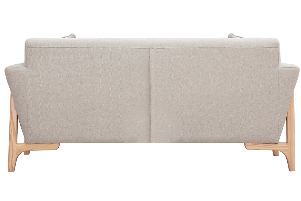 Canapé scandinave 2 places en tissu effet velours texturé beige et bois clair ASAKO