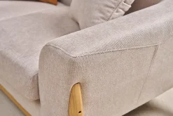 Canapé scandinave 2 places en tissu effet velours texturé beige et bois clair ASAKO