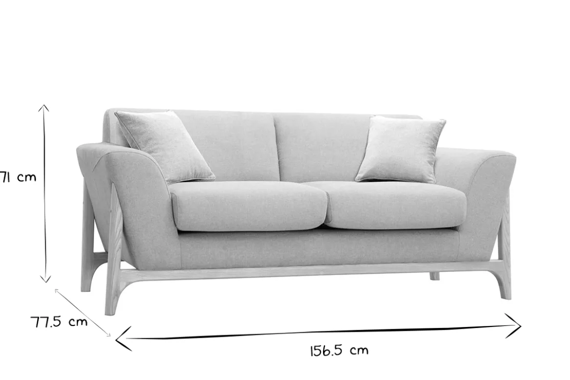 Canapé scandinave 2 places en tissu effet velours texturé beige et bois clair ASAKO