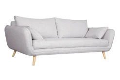 Canapé scandinave 3 places en tissu gris clair chiné et bois clair CREEP