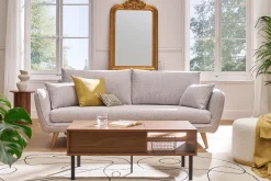 Canapé scandinave 3 places en tissu gris clair chiné et bois clair CREEP