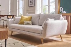 Canapé scandinave 3 places en tissu gris clair chiné et bois clair CREEP