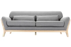 Canapé scandinave 3 places en tissu gris et bois clair YOKO
