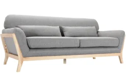 Canapé scandinave 3 places en tissu gris et bois clair YOKO