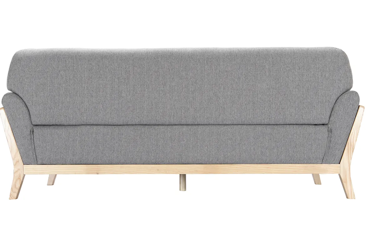 Canapé scandinave 3 places en tissu gris et bois clair YOKO