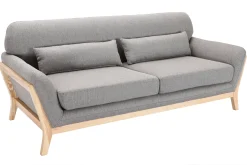 Canapé scandinave 3 places en tissu gris et bois clair YOKO
