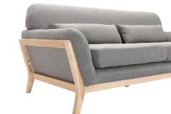 Canapé scandinave 3 places en tissu gris et bois clair YOKO