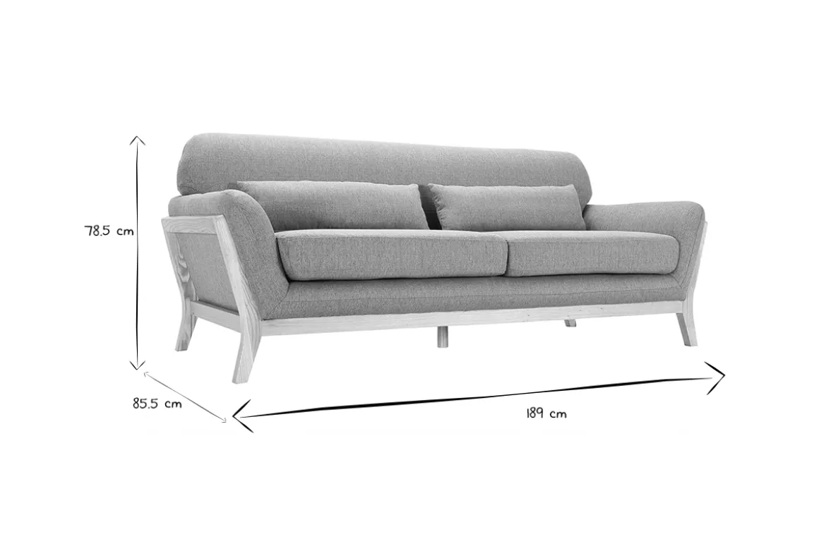 Canapé scandinave 3 places en tissu gris et bois clair YOKO