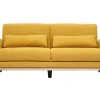 Canapé scandinave 3 places en tissu effet velours jaune moutarde et bois clair EKTOR