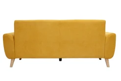 Canapé scandinave 3 places en tissu effet velours jaune moutarde et bois clair EKTOR
