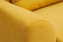 Canapé scandinave 3 places en tissu effet velours jaune moutarde et bois clair EKTOR