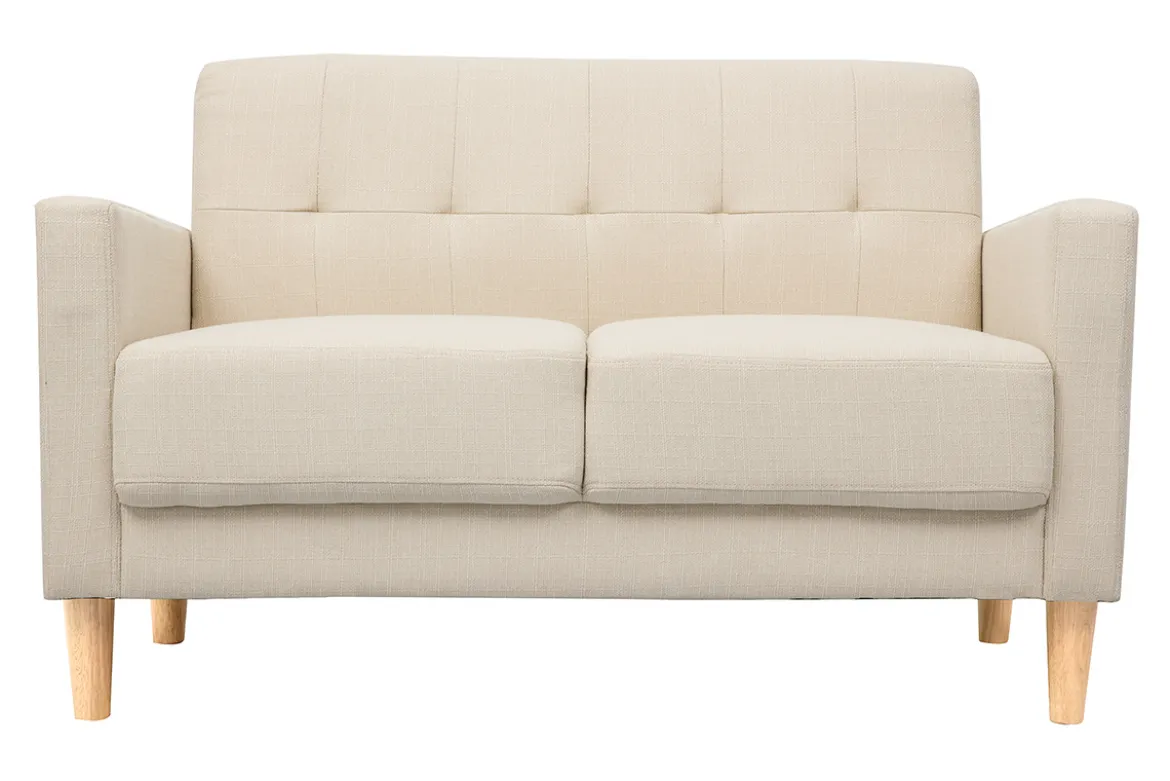 Canapé scandinave 2 places en tissu beige et bois clair MOON