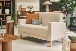 Canapé scandinave 2 places en tissu beige et bois clair MOON