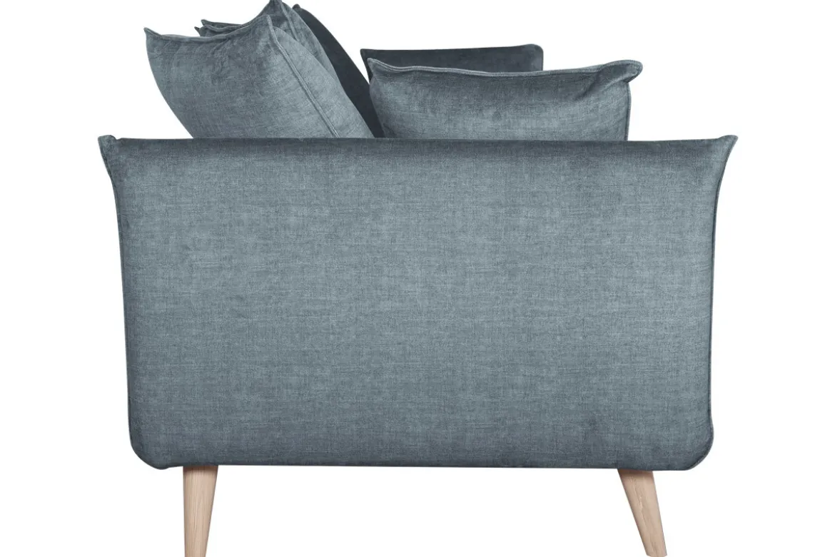 Canapé scandinave 3 places en tissu velours bleu gris et bois clair OLYMPIA