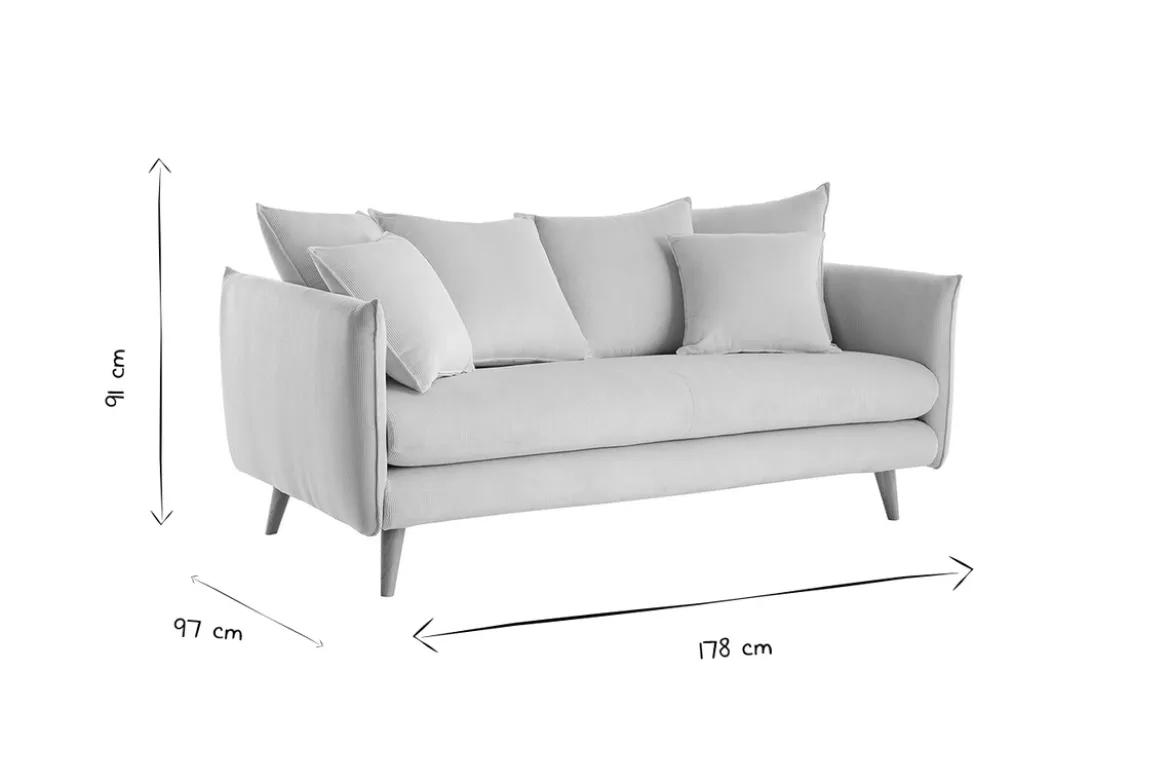 Canapé scandinave 3 places en tissu velours bleu gris et bois clair OLYMPIA