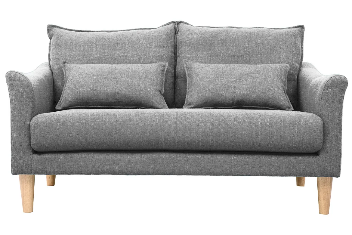 Canapé scandinave 2 places en tissu gris et bois clair KATE