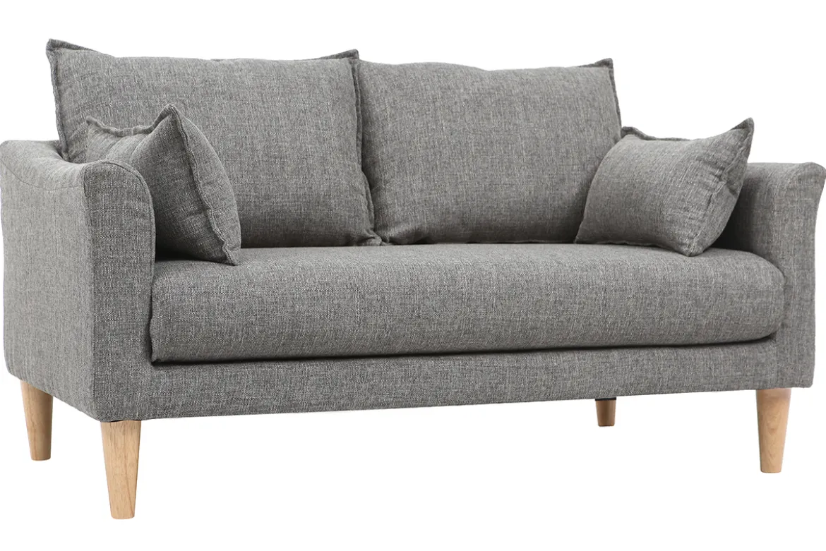 Canapé scandinave 2 places en tissu gris et bois clair KATE