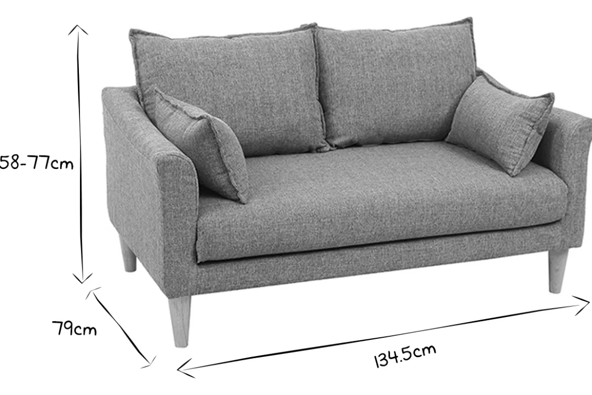 Canapé scandinave 2 places en tissu gris et bois clair KATE