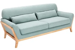Canapé scandinave 3 places en tissu vert lagon et bois clair YOKO