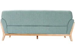 Canapé scandinave 3 places en tissu vert lagon et bois clair YOKO