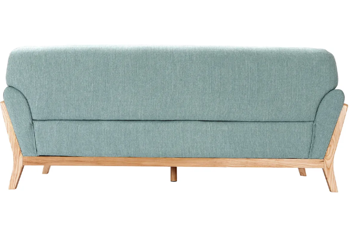 Canapé scandinave 3 places en tissu vert lagon et bois clair YOKO
