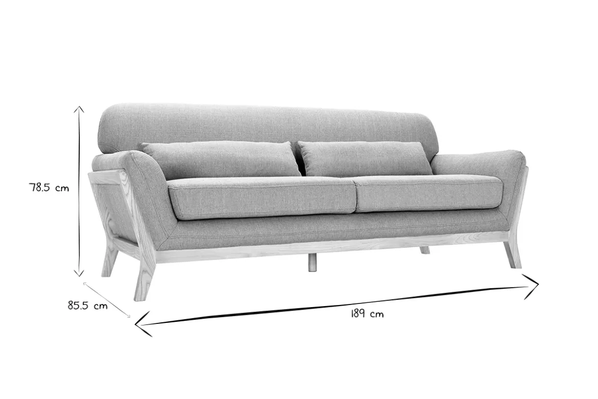 Canapé scandinave 3 places en tissu vert lagon et bois clair YOKO