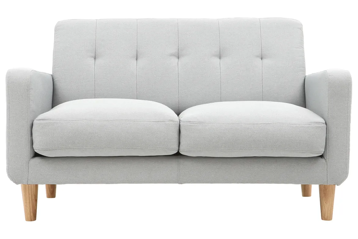 Canapé scandinave 2 places en tissu gris clair et bois clair LUNA