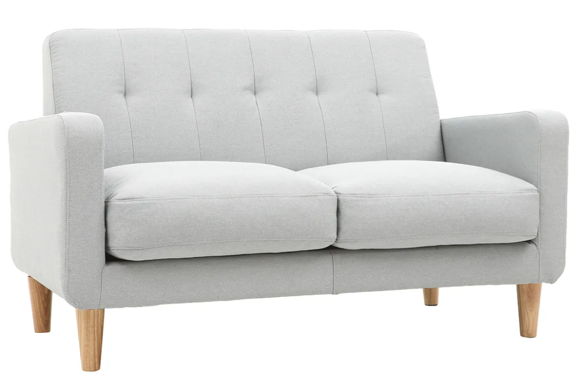 Canapé scandinave 2 places en tissu gris clair et bois clair LUNA