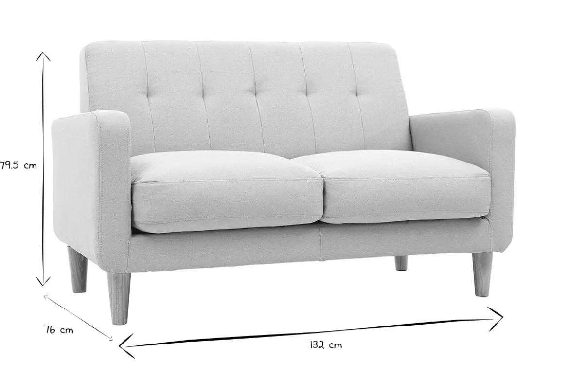 Canapé scandinave 2 places en tissu gris clair et bois clair LUNA