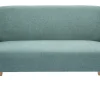 Canapé scandinave 2 places en tissu vert de gris et bois clair ISKO