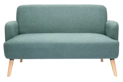 Canapé scandinave 2 places en tissu vert de gris et bois clair ISKO