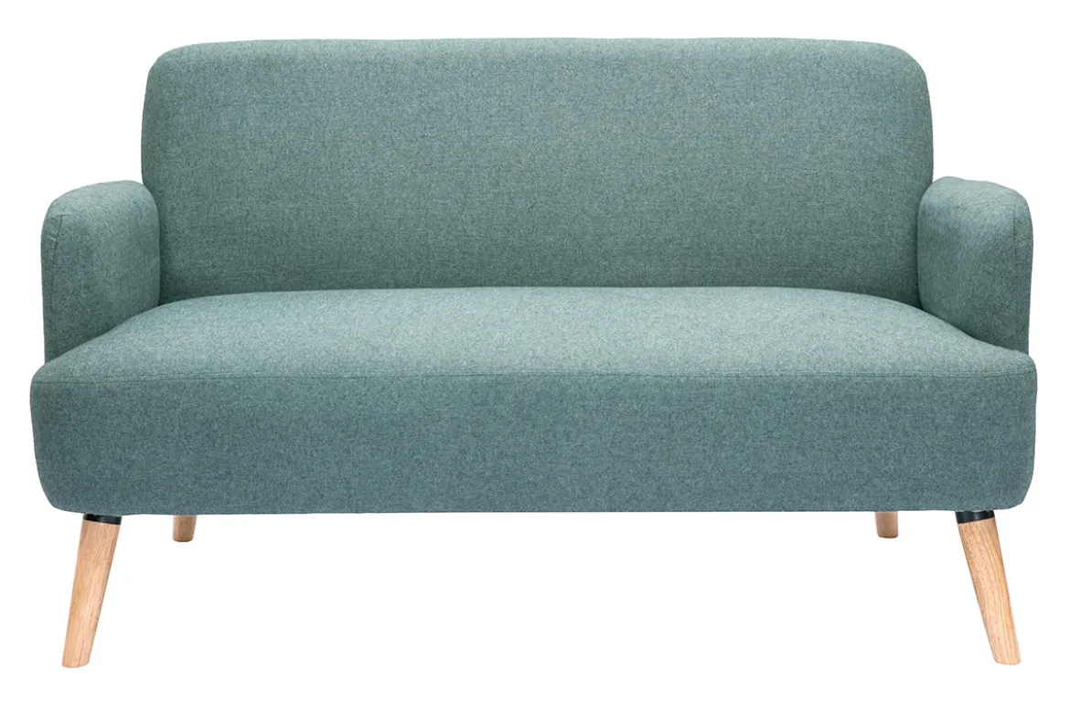 Canapé scandinave 2 places en tissu vert de gris et bois clair ISKO