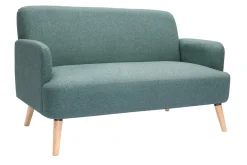 Canapé scandinave 2 places en tissu vert de gris et bois clair ISKO