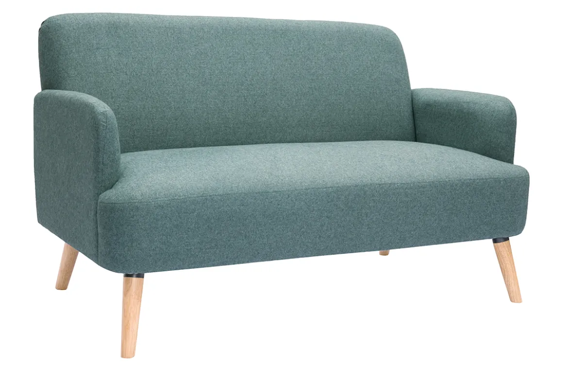 Canapé scandinave 2 places en tissu vert de gris et bois clair ISKO