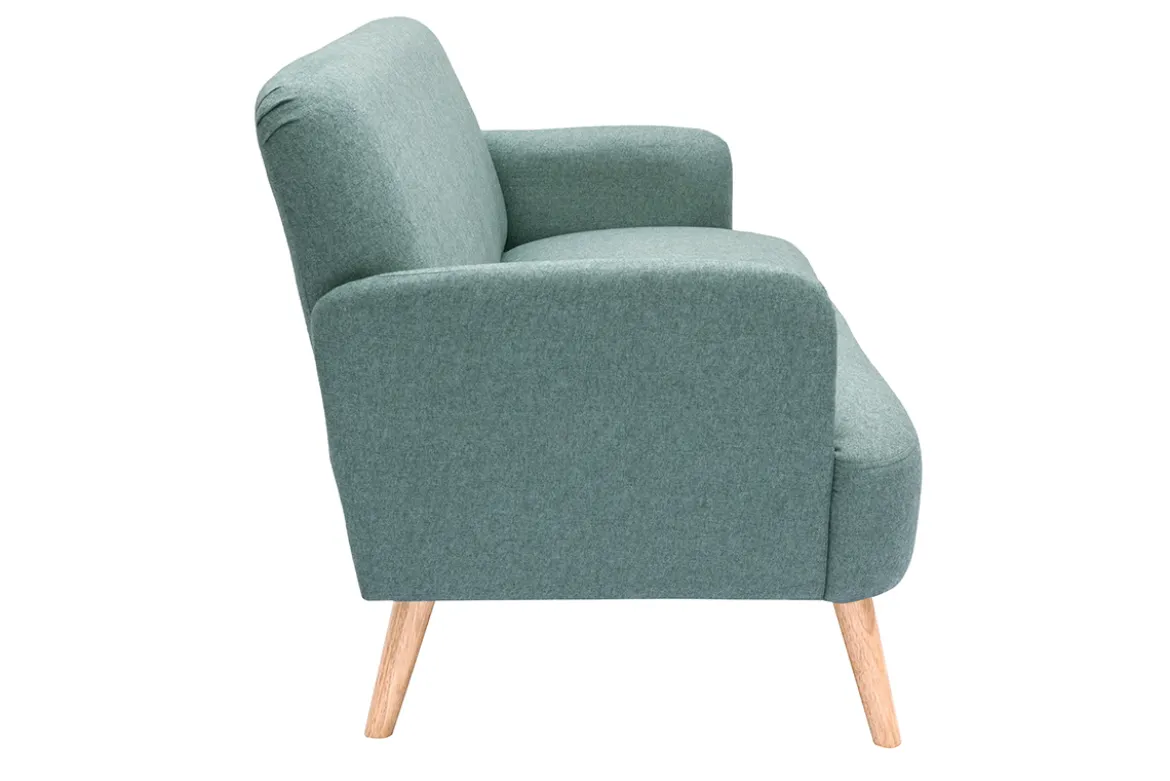 Canapé scandinave 2 places en tissu vert de gris et bois clair ISKO