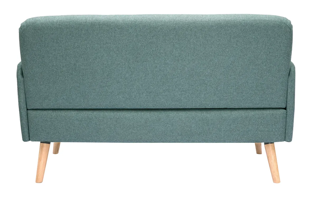 Canapé scandinave 2 places en tissu vert de gris et bois clair ISKO
